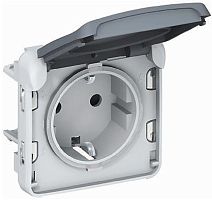 Розетка с заземлением без рамки Legrand Plexo 1-м. крышка шторки IP55 серый  картинка